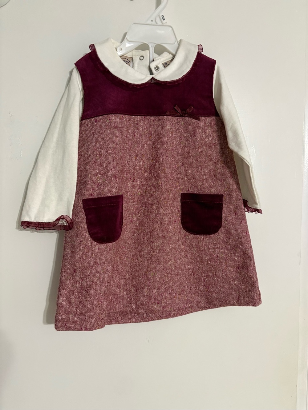 Boutique Collection Girls' 18m Burgund Wool Blend Dress with Pocket Detail
